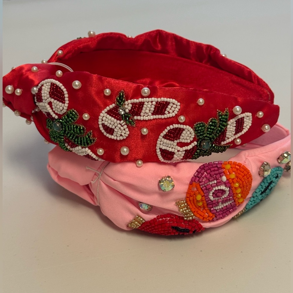 Festive Beaded Headbands with Pearls Set of TWO New With Tags Christmas Headband